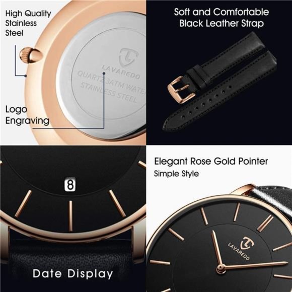 Mens Watches Minimalist Fashion Simple Wrist Watch Analog Date w Leather Strap - Picture 6 of 6